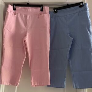 Kim Rogers Pink and Blue tummy control capris